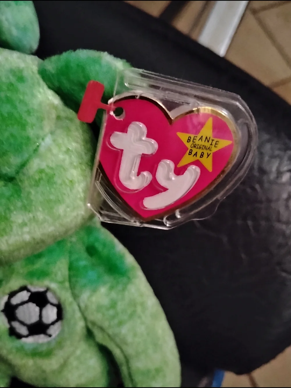 #3 Ty Green Soccer Bear Beanie Baby with Heart Tags 1 Clover Beanie Babie,